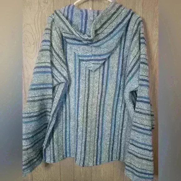 Artesanias Cuamatzi Mens Blue Striped knit Sweater Size X-Large - Picture 4 of 5